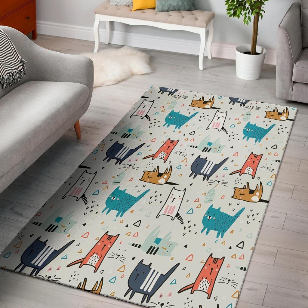 Cute Cartoon Doodle Cat Print Floor Mat-grizzshop