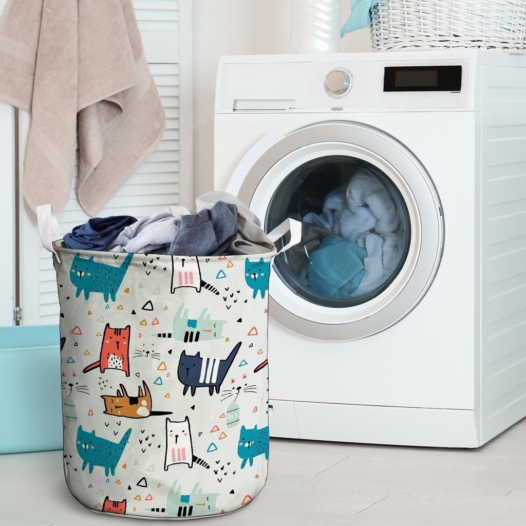 Cute Cartoon Doodle Cat Print Laundry Basket-grizzshop