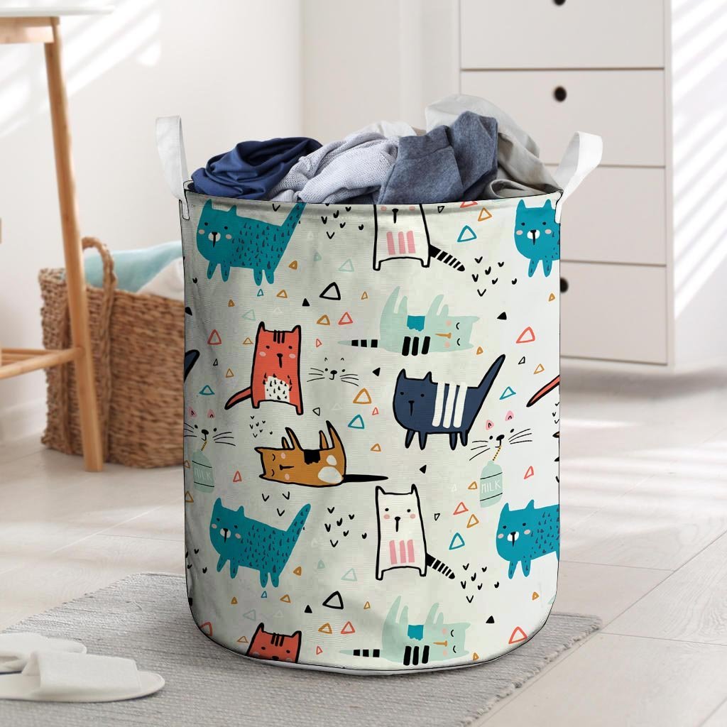 Cute Cartoon Doodle Cat Print Laundry Basket-grizzshop