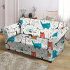 Cute Cartoon Doodle Cat Print Loveseat Cover-grizzshop