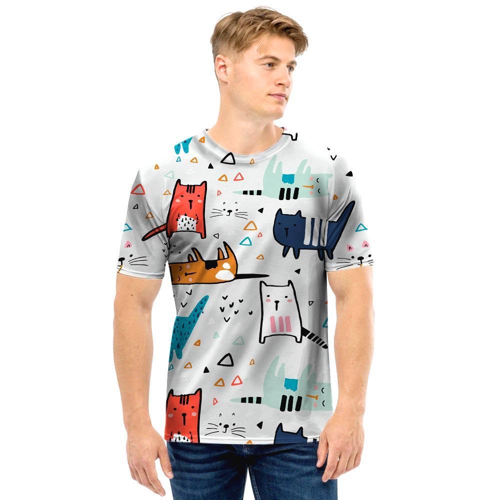 Cute Cartoon Doodle Cat Print Men T Shirt-grizzshop