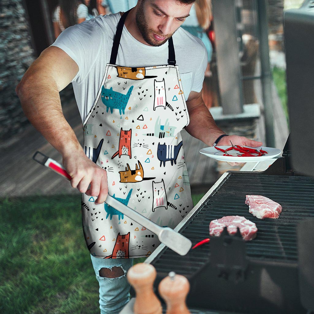 Cute Cartoon Doodle Cat Print Men's Apron-grizzshop