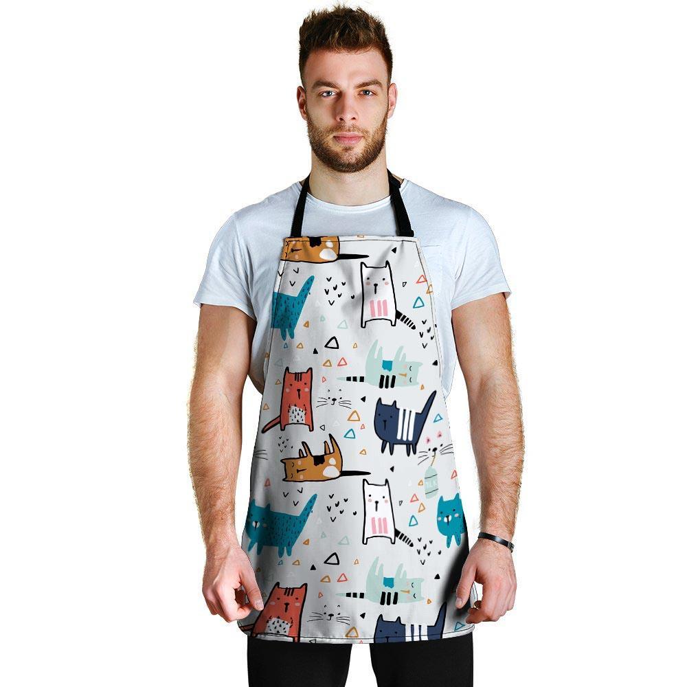 Cute Cartoon Doodle Cat Print Men's Apron-grizzshop