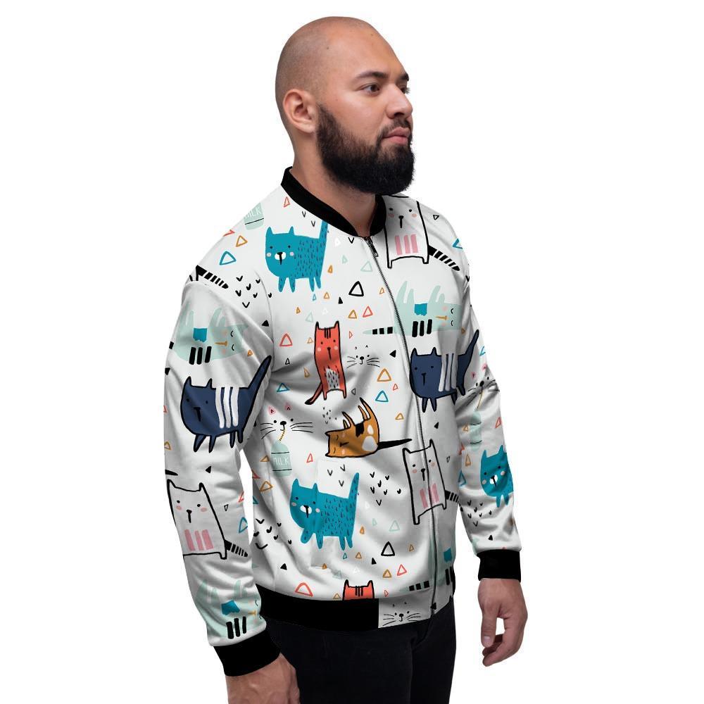 Cute Cartoon Doodle Cat Print Men's Bomber Jacket-grizzshop