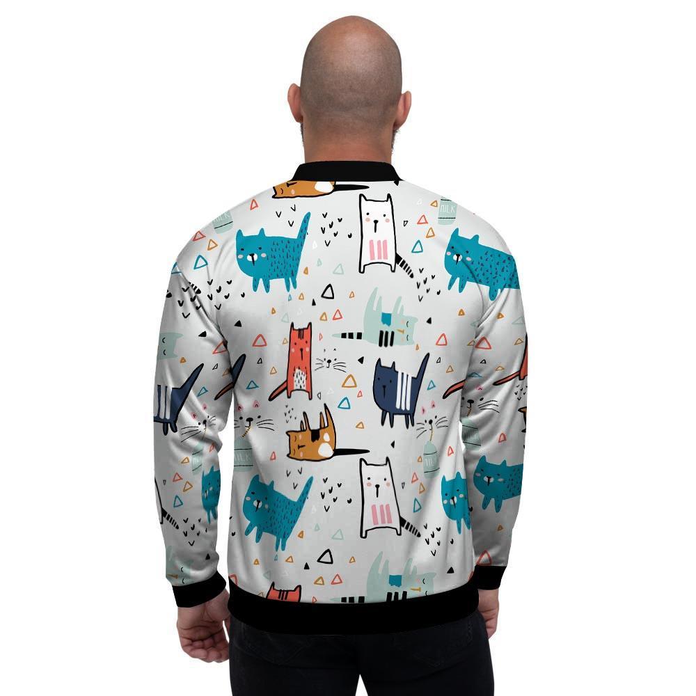 Cute Cartoon Doodle Cat Print Men's Bomber Jacket-grizzshop