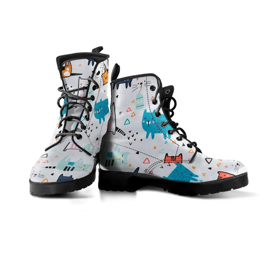 Cute Cartoon Doodle Cat Print Men's Boots-grizzshop