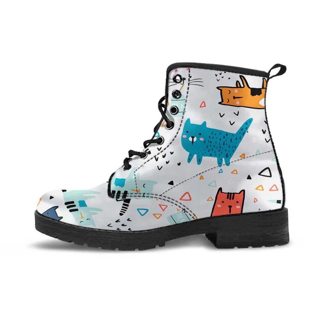 Cute Cartoon Doodle Cat Print Men's Boots-grizzshop