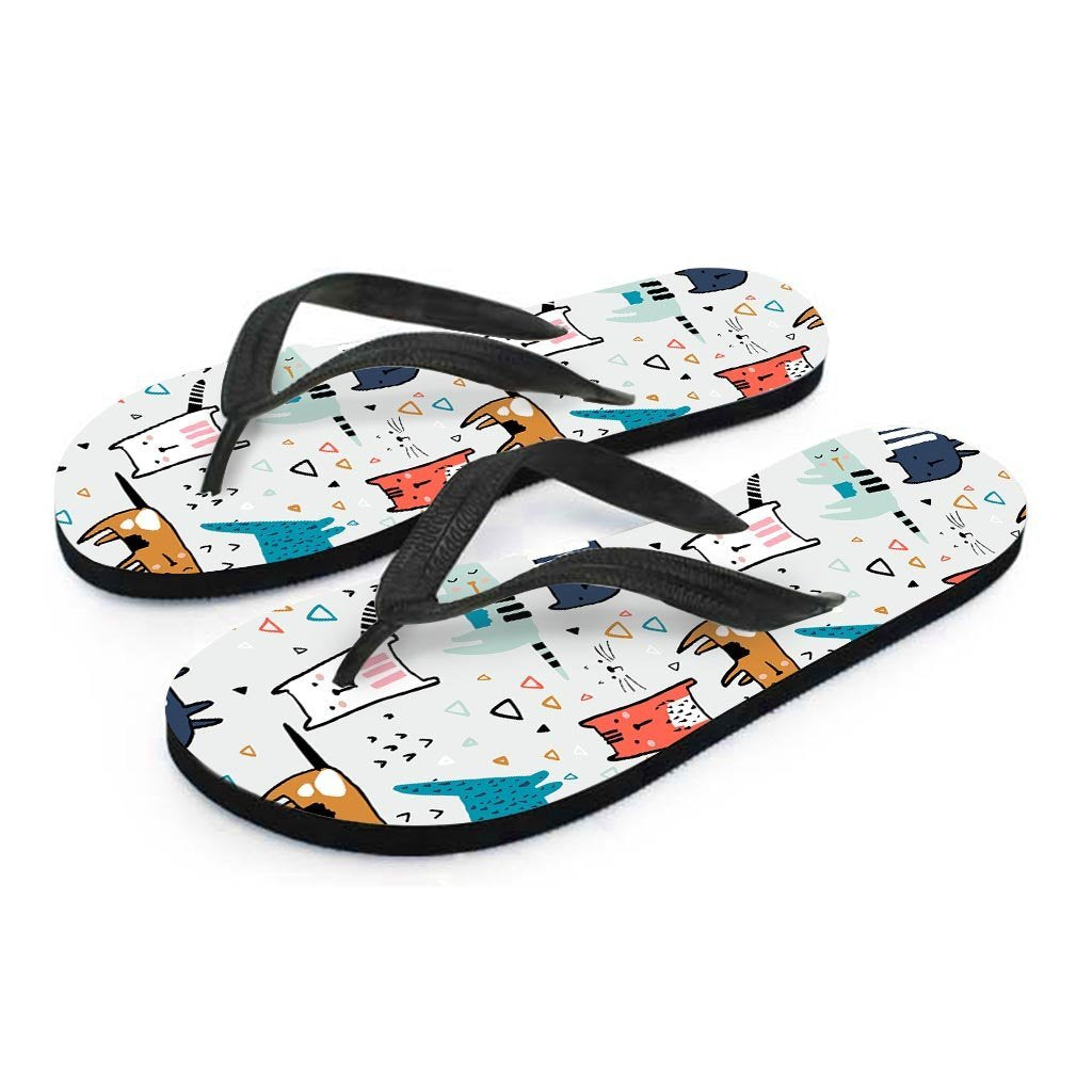 Cute Cartoon Doodle Cat Print Men's Flip Flops-grizzshop