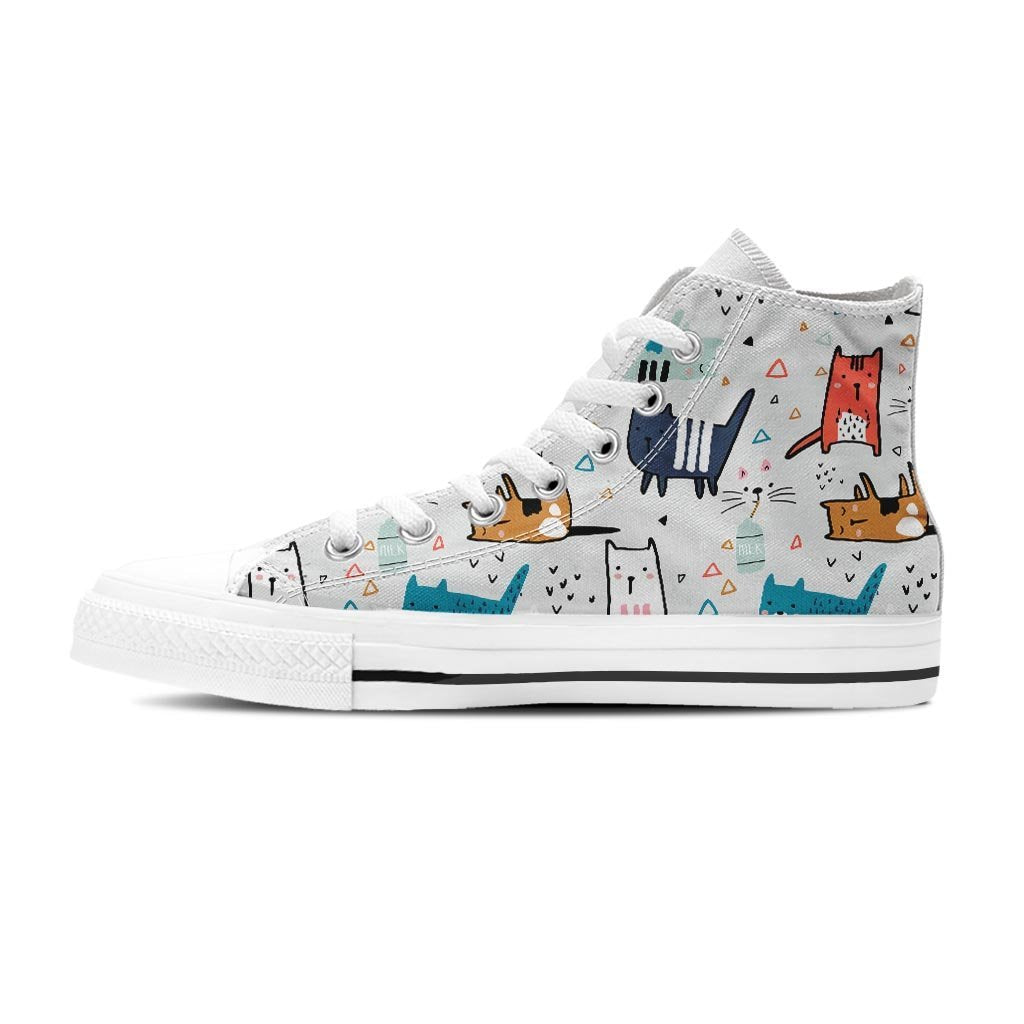 Cute Cartoon Doodle Cat Print Men's High Top Shoes-grizzshop