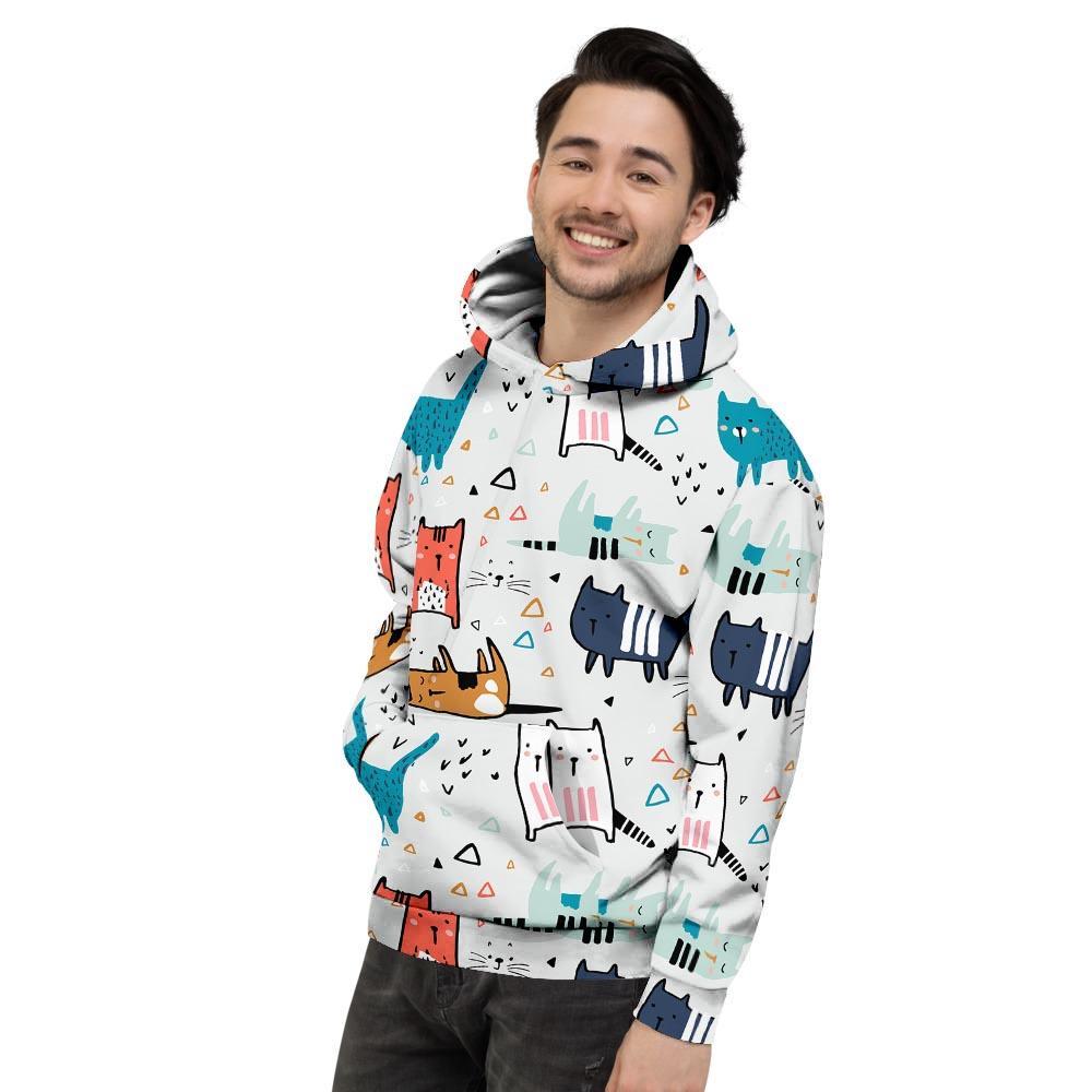 Cute Cartoon Doodle Cat Print Men's Hoodie-grizzshop