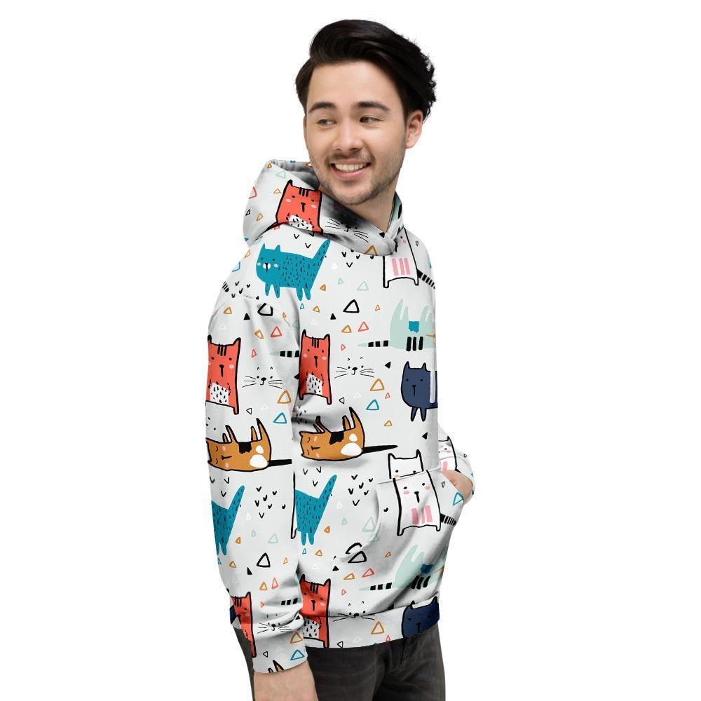 Cute Cartoon Doodle Cat Print Men's Hoodie-grizzshop