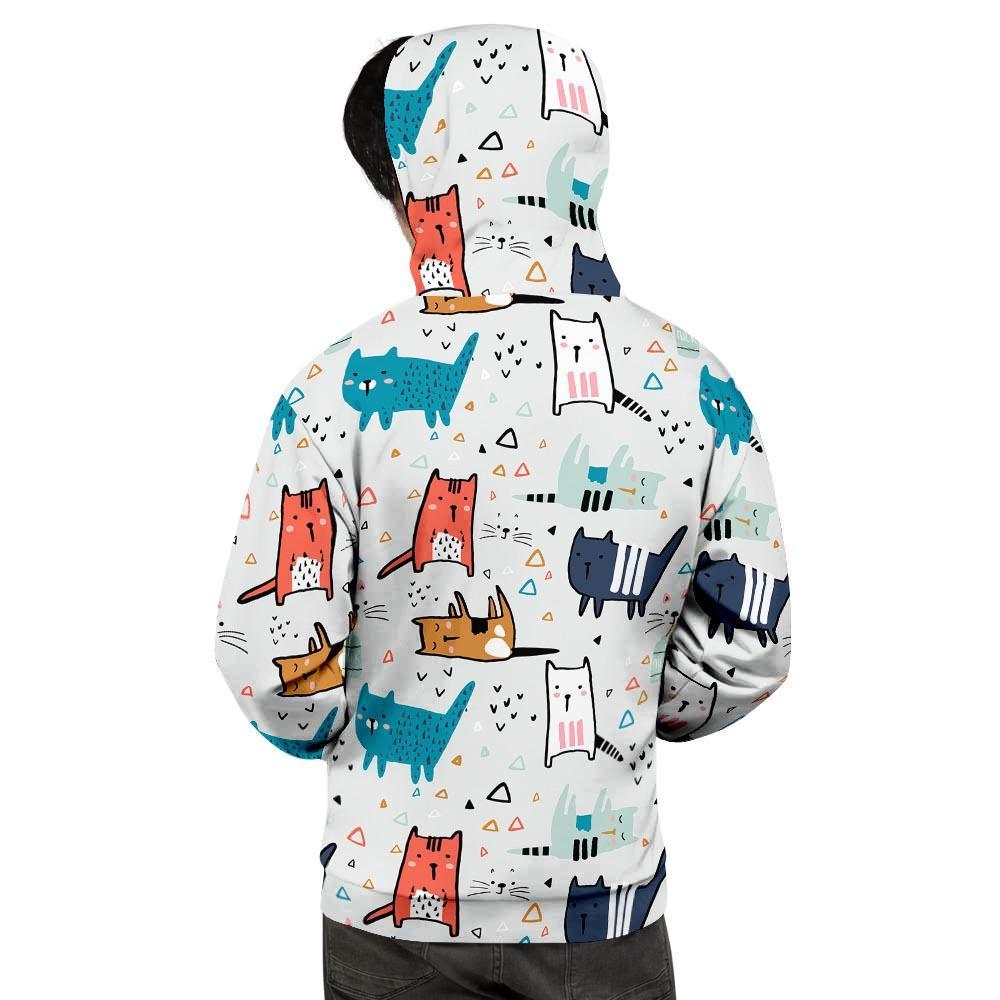 Cute Cartoon Doodle Cat Print Men's Hoodie-grizzshop