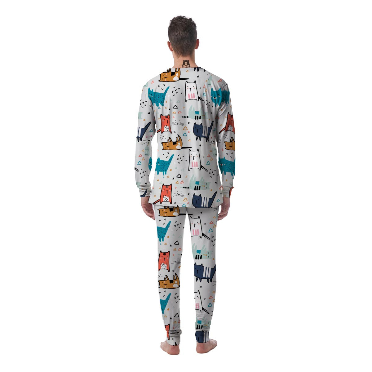 Cute Cartoon Doodle Cat Print Men's Pajamas-grizzshop