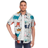 Cute Cartoon Doodle Cat Print Men's Short Sleeve Shirt-grizzshop