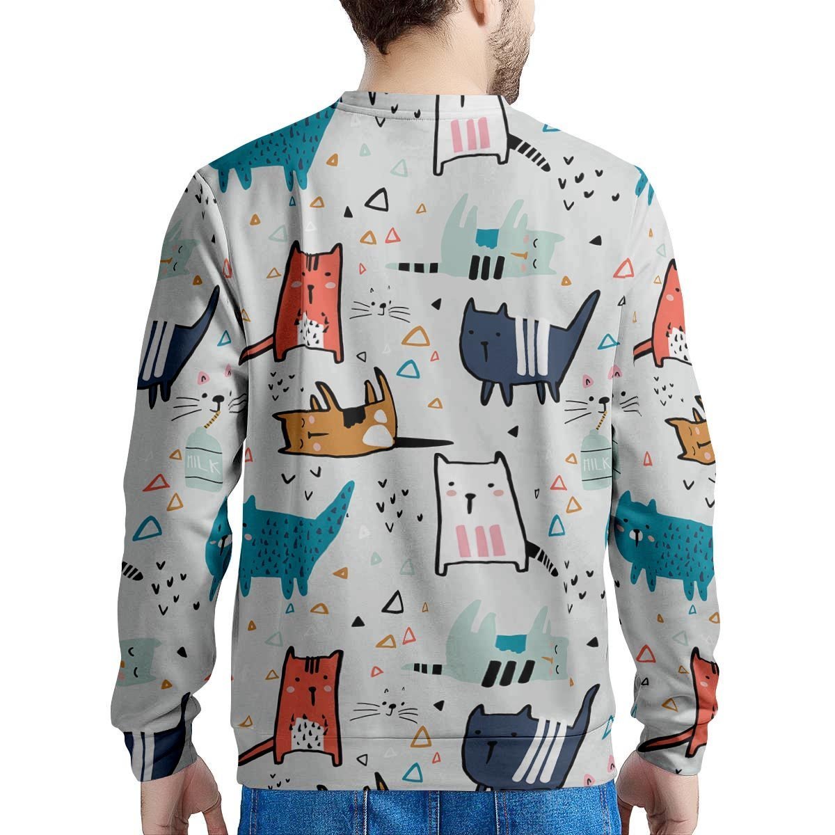 Cute Cartoon Doodle Cat Print Men's Sweatshirt-grizzshop