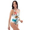 Cute Cartoon Doodle Cat Print One Piece Swimsuite-grizzshop