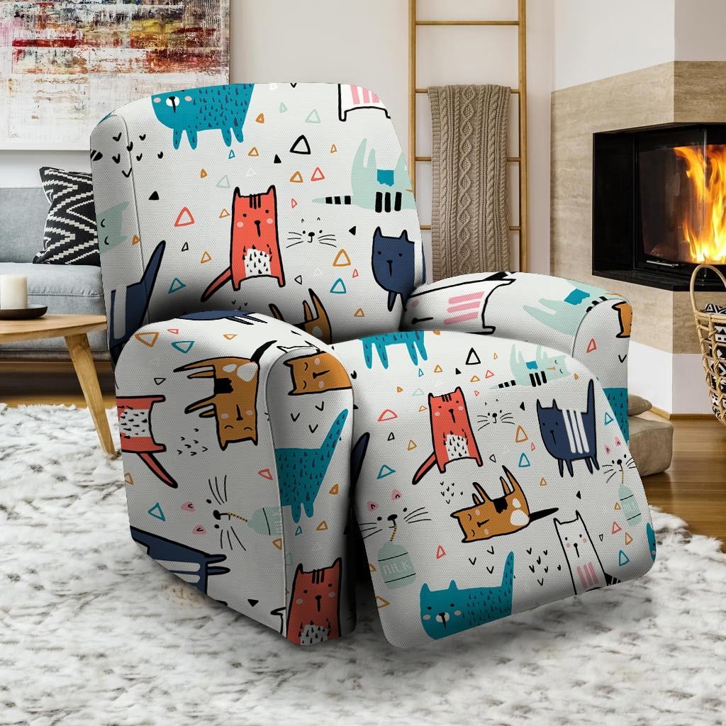 Cute Cartoon Doodle Cat Print Recliner Cover-grizzshop