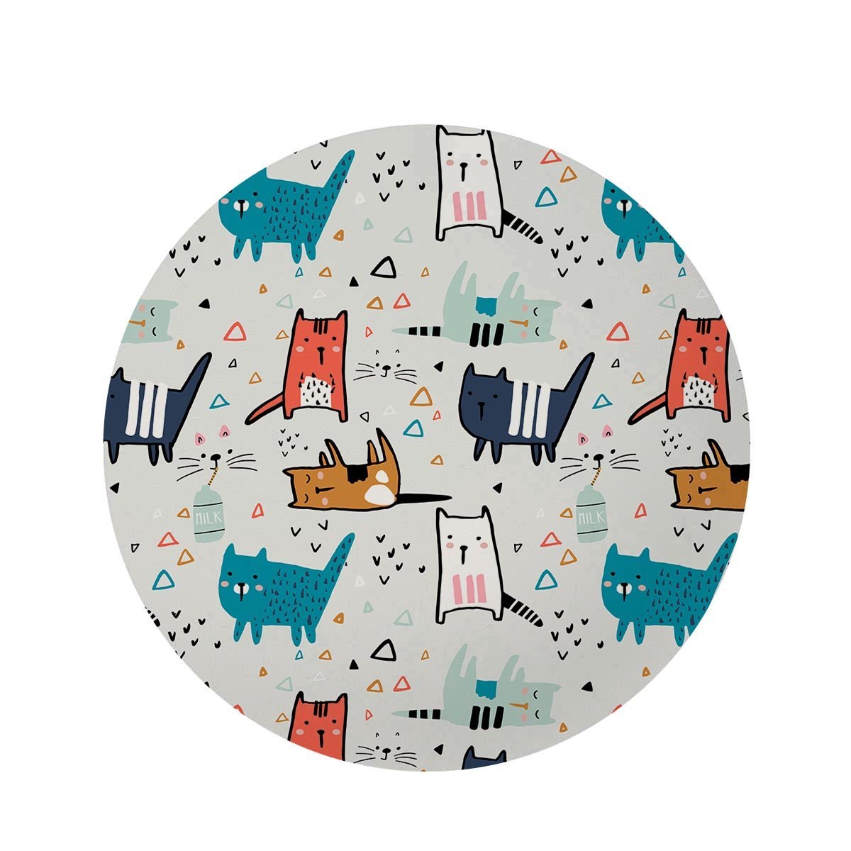 Cute Cartoon Doodle Cat Print Round Rug-grizzshop