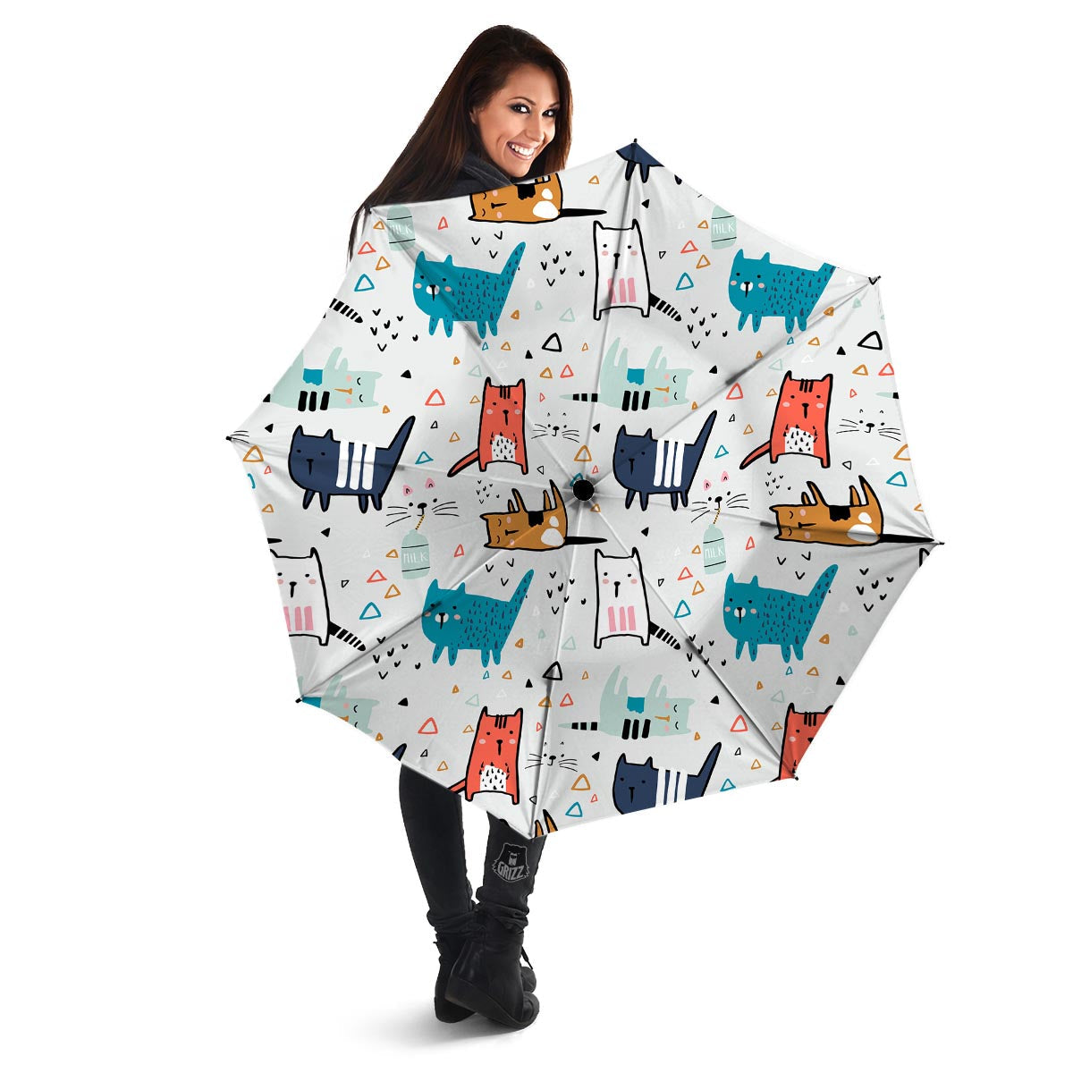 Cute Cartoon Doodle Cat Print Umbrella-grizzshop