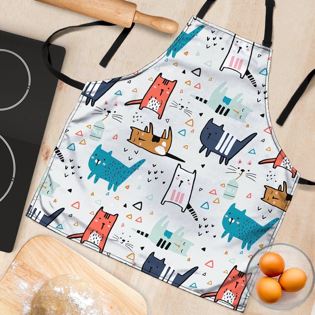 Cute Cartoon Doodle Cat Print Women's Apron-grizzshop