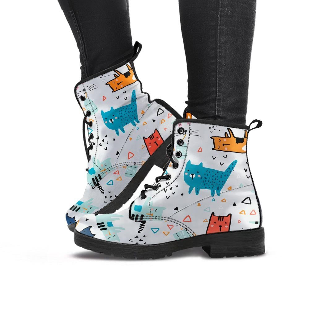 Cute Cartoon Doodle Cat Print Women's Boots-grizzshop