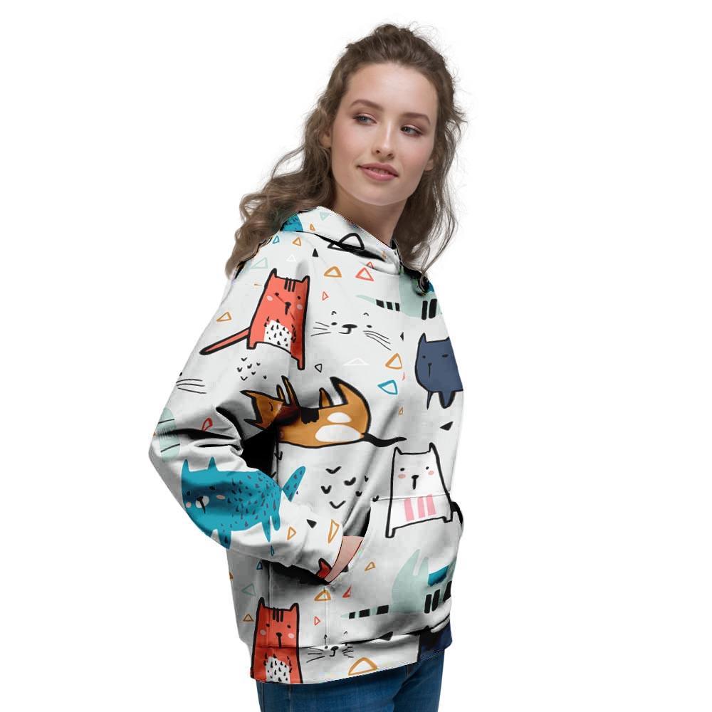 Cute Cartoon Doodle Cat Print Women's Hoodie-grizzshop