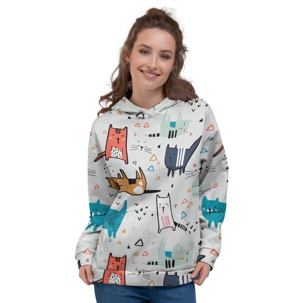 Cute Cartoon Doodle Cat Print Women's Hoodie-grizzshop