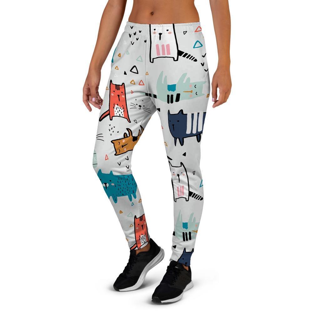 Cute Cartoon Doodle Cat Print Women's Joggers-grizzshop