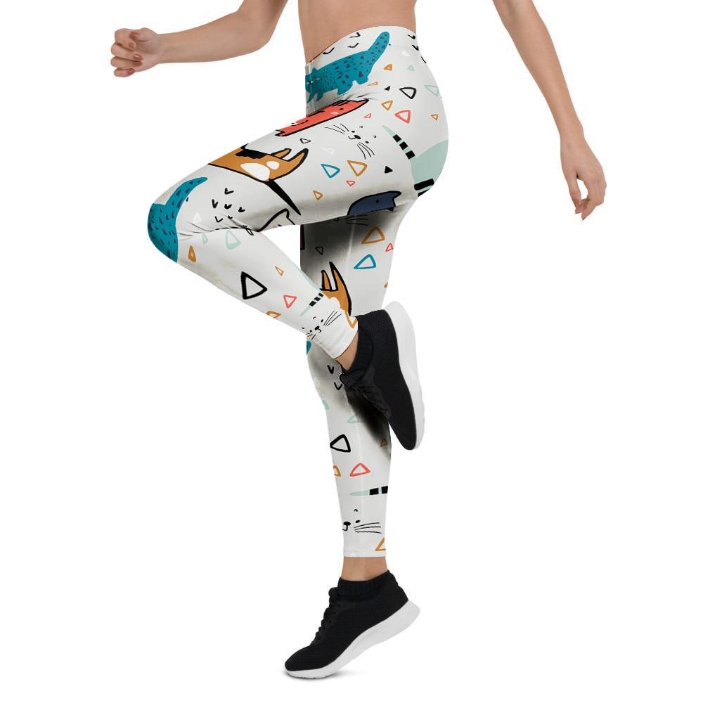 Cute Cartoon Doodle Cat Print Women's Leggings-grizzshop