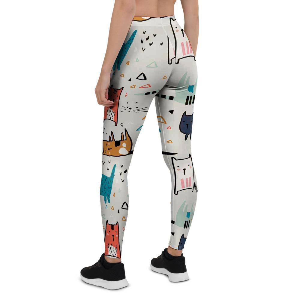 Cute Cartoon Doodle Cat Print Women's Leggings-grizzshop