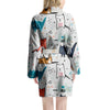 Cute Cartoon Doodle Cat Print Women's Robe-grizzshop