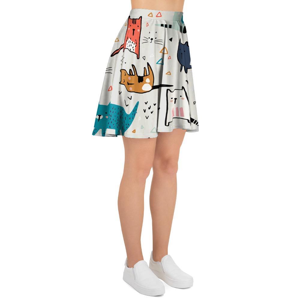 Cute Cartoon Doodle Cat Print Women's Skirt-grizzshop