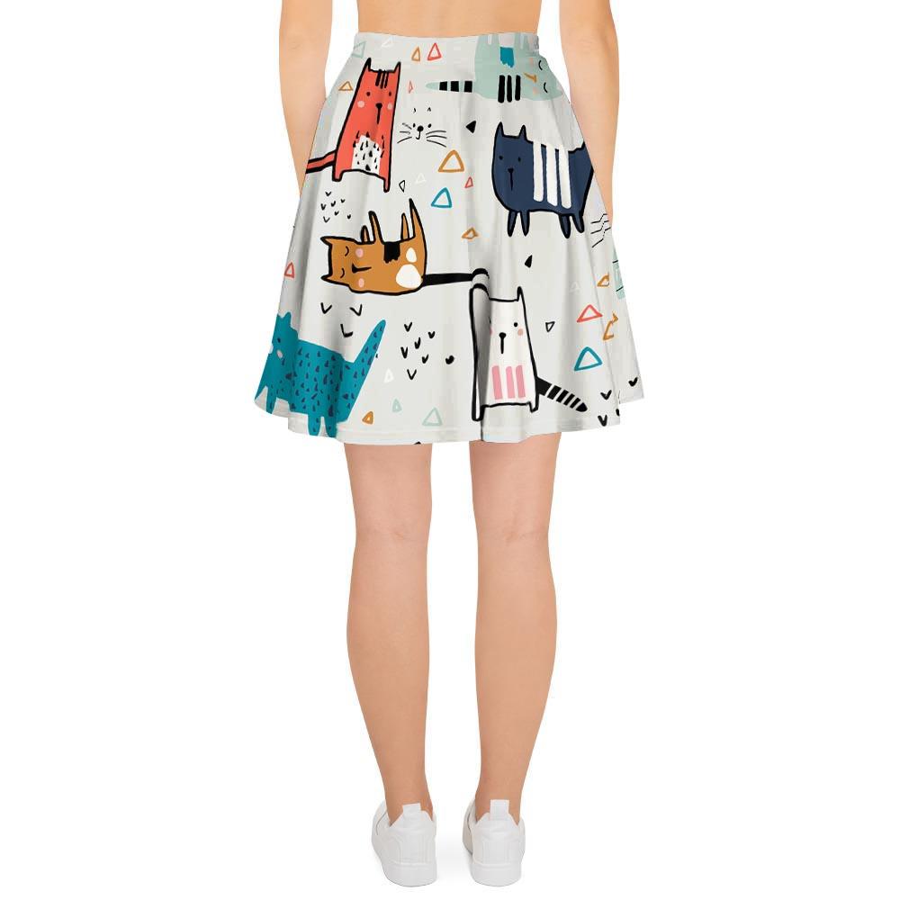Cute Cartoon Doodle Cat Print Women's Skirt-grizzshop