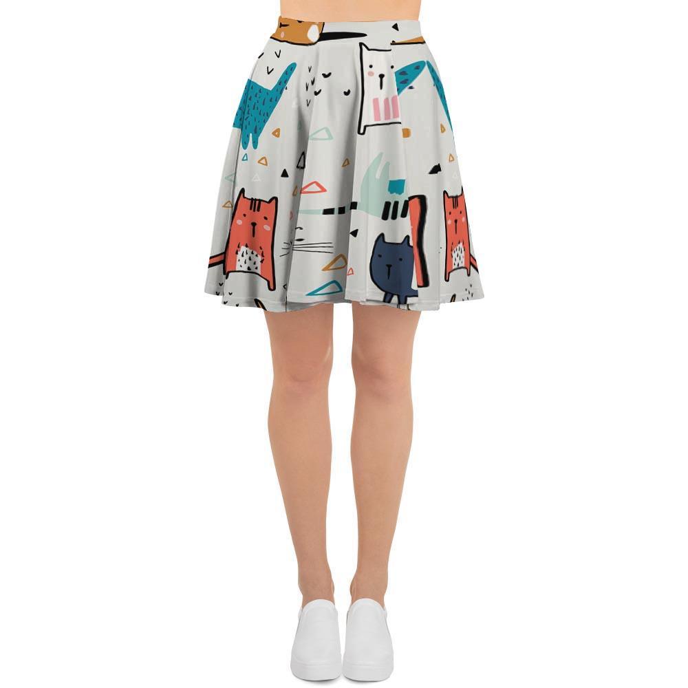 Cute Cartoon Doodle Cat Print Women's Skirt-grizzshop