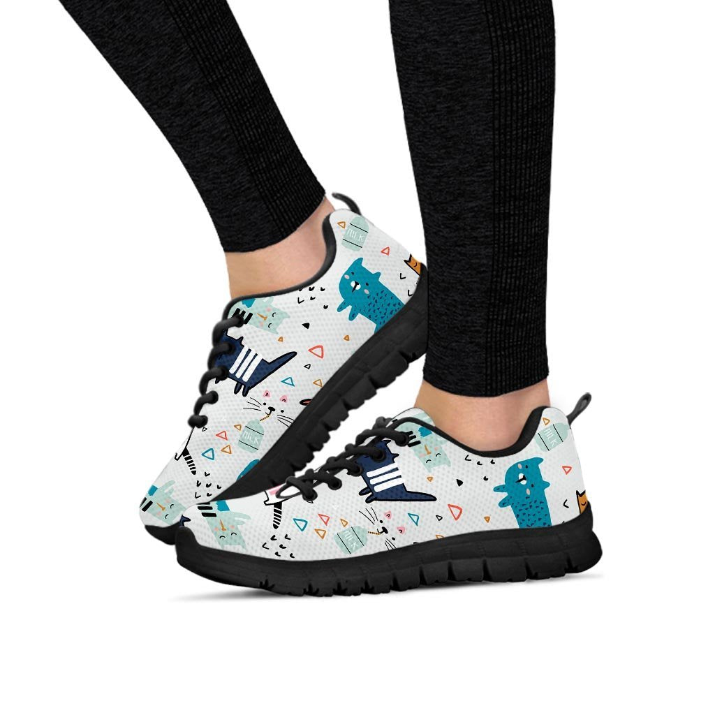 Cute Cartoon Doodle Cat Print Women's Sneakers-grizzshop