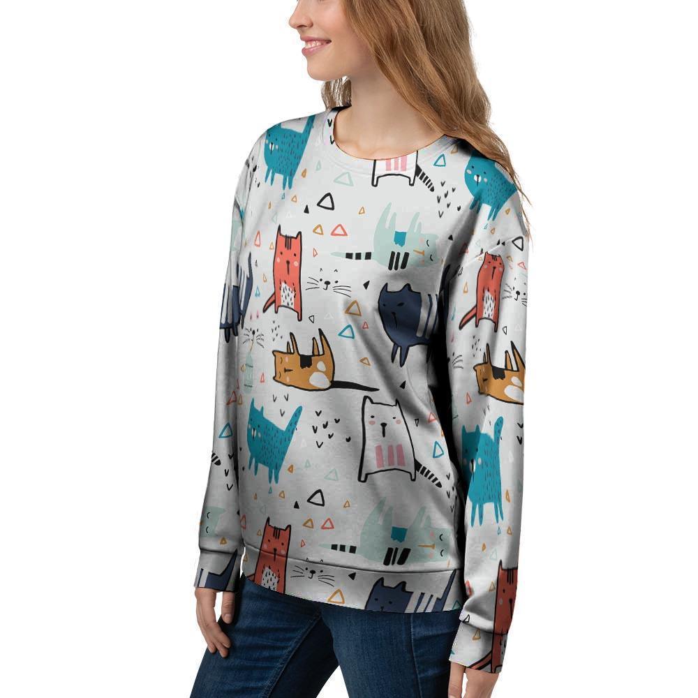 Cute Cartoon Doodle Cat Print Women's Sweatshirt-grizzshop