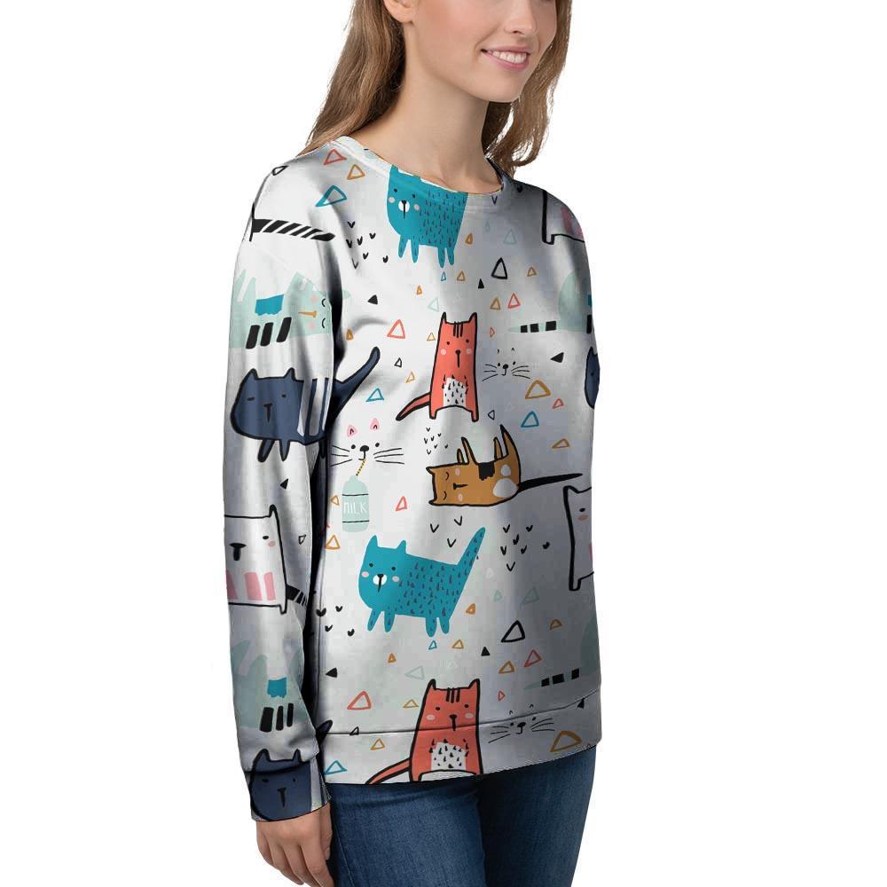 Cute Cartoon Doodle Cat Print Women's Sweatshirt-grizzshop