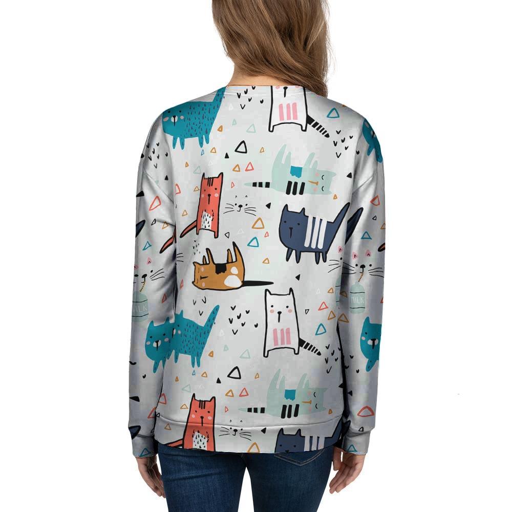 Cute Cartoon Doodle Cat Print Women's Sweatshirt-grizzshop