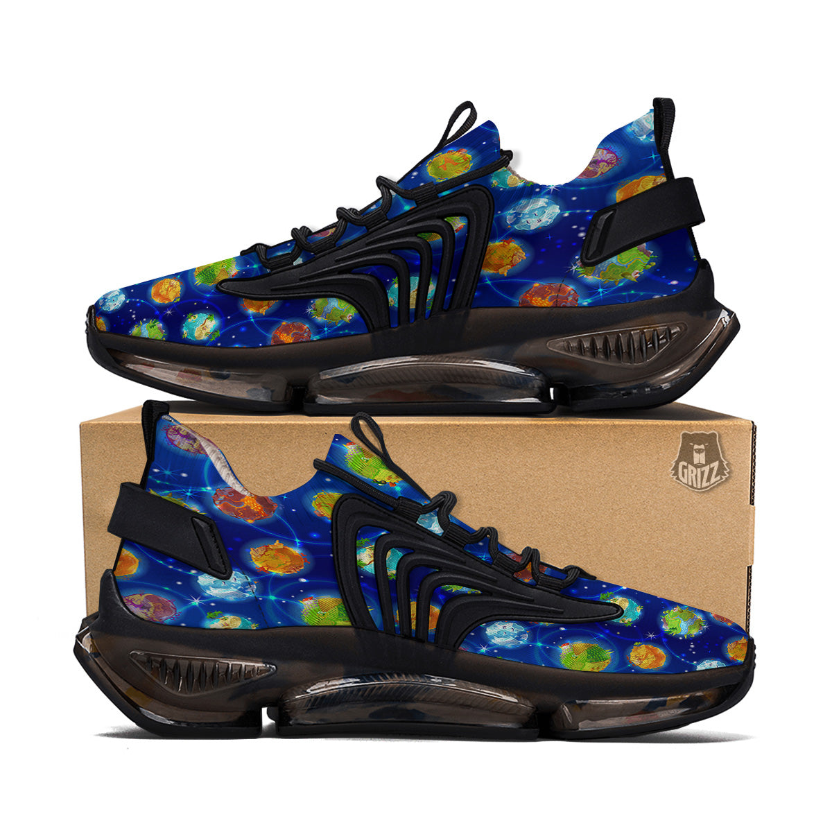 Cute Cartoon Planets Print Pattern Black Gym Shoes-grizzshop