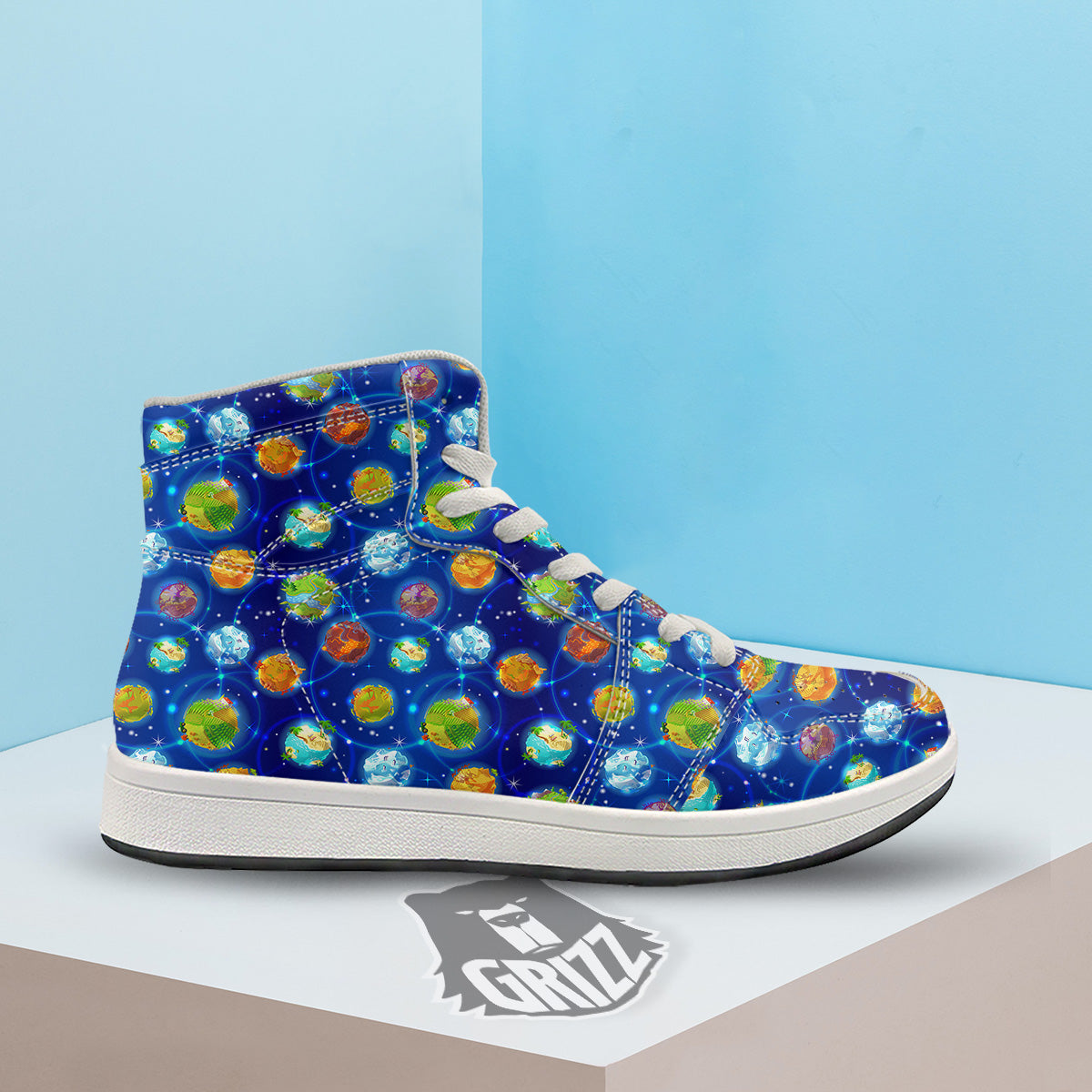 Cute Cartoon Planets Print Pattern High Top Sneakers-grizzshop
