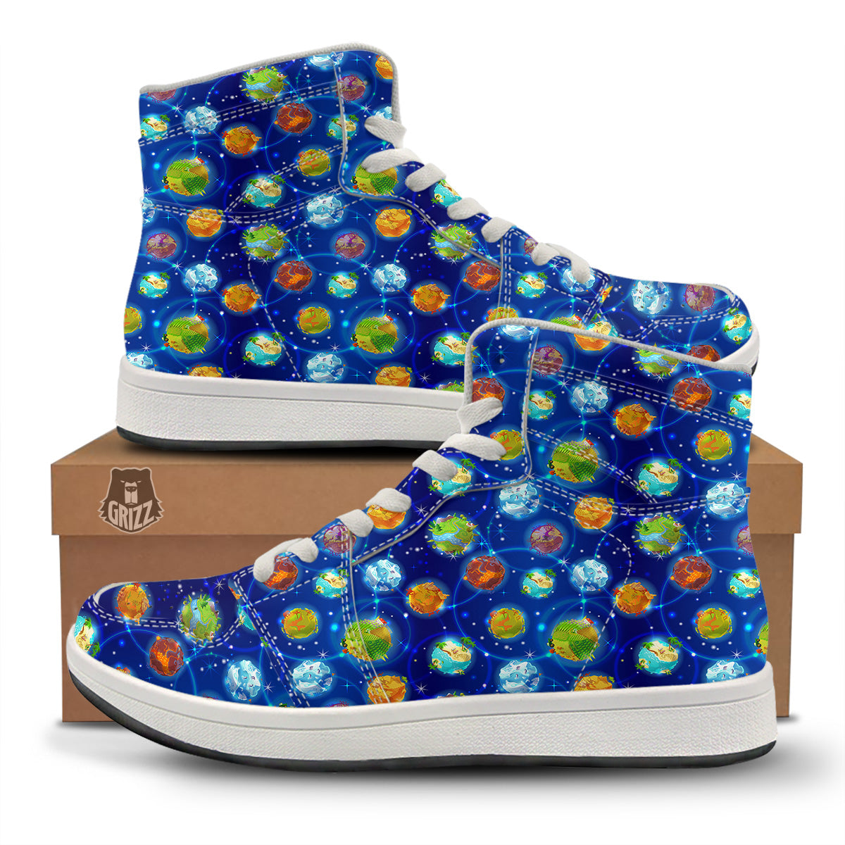 Cute Cartoon Planets Print Pattern High Top Sneakers-grizzshop