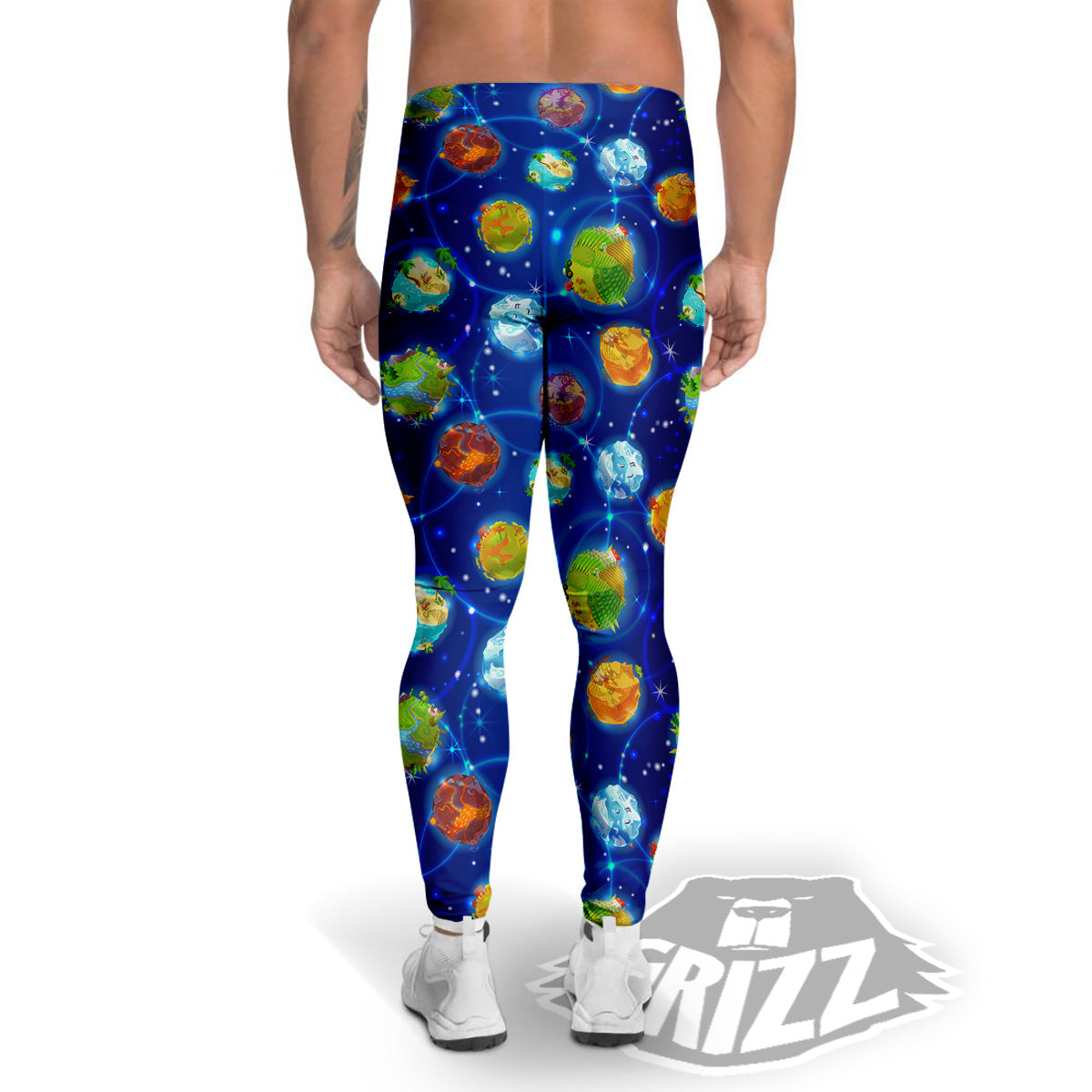 Cute Cartoon Planets Print Pattern Men's Leggings-grizzshop