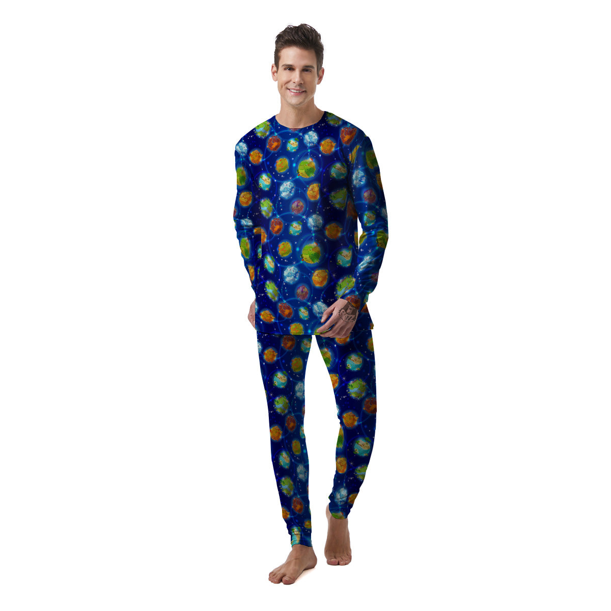 Cute Cartoon Planets Print Pattern Men's Pajamas-grizzshop