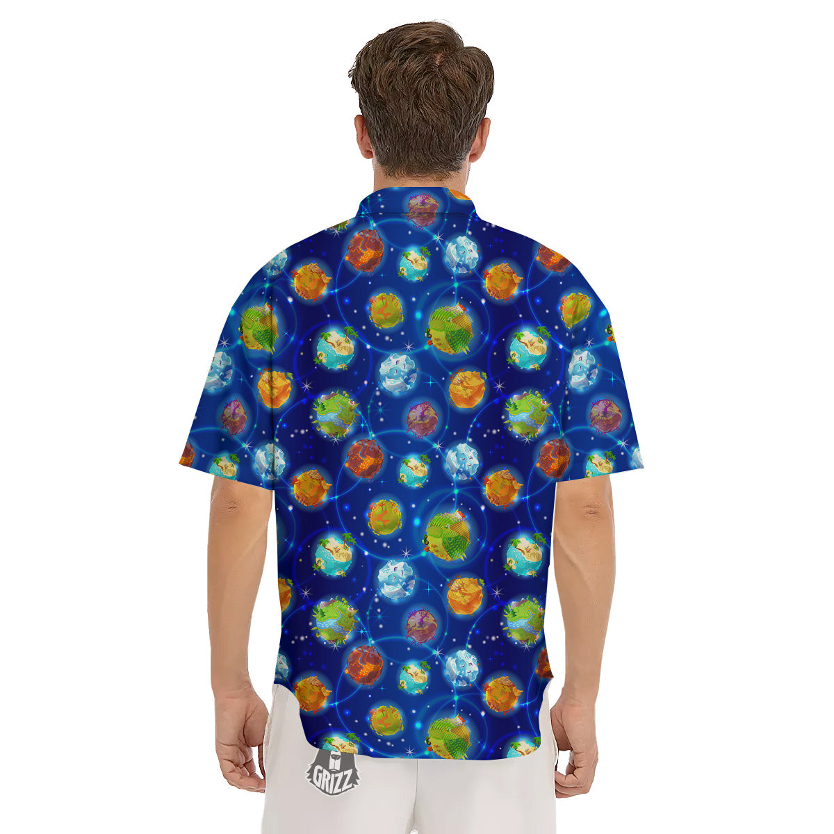 Cute Cartoon Planets Print Pattern Men's Short Sleeve Shirts-grizzshop