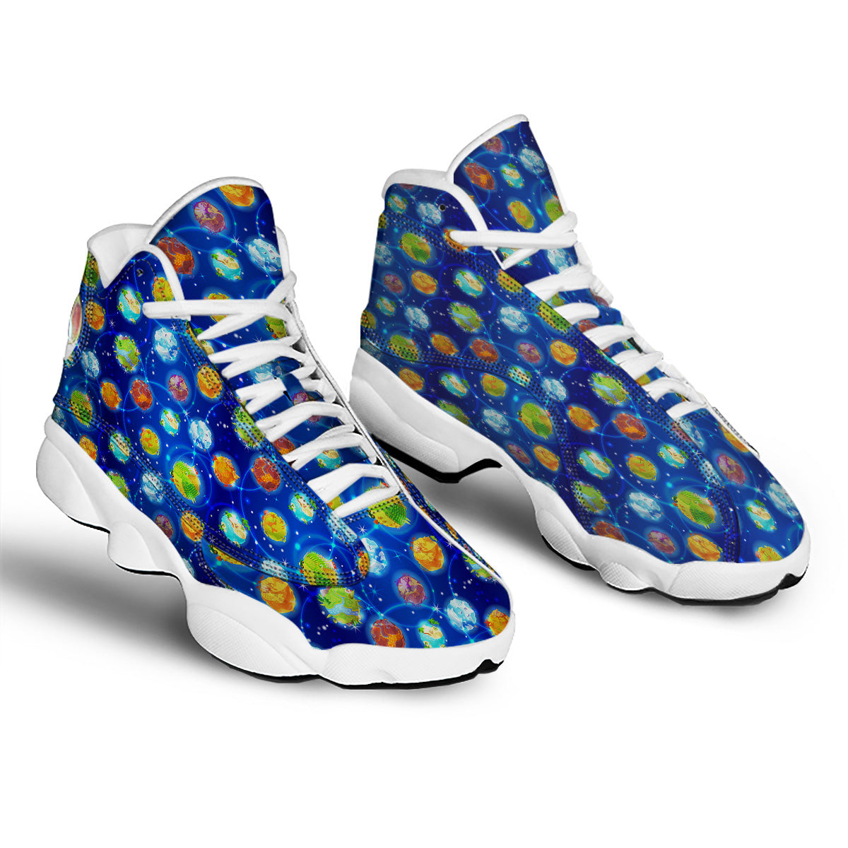 Cute Cartoon Planets Print Pattern White Basketball Shoes-grizzshop