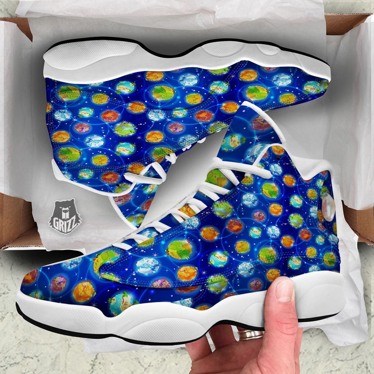 Cute Cartoon Planets Print Pattern White Basketball Shoes-grizzshop