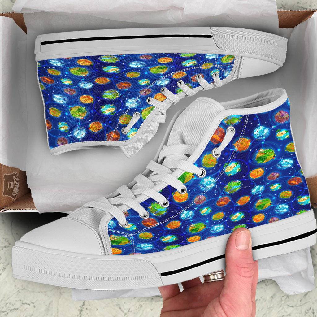 Cute Cartoon Planets Print Pattern White High Top Shoes-grizzshop