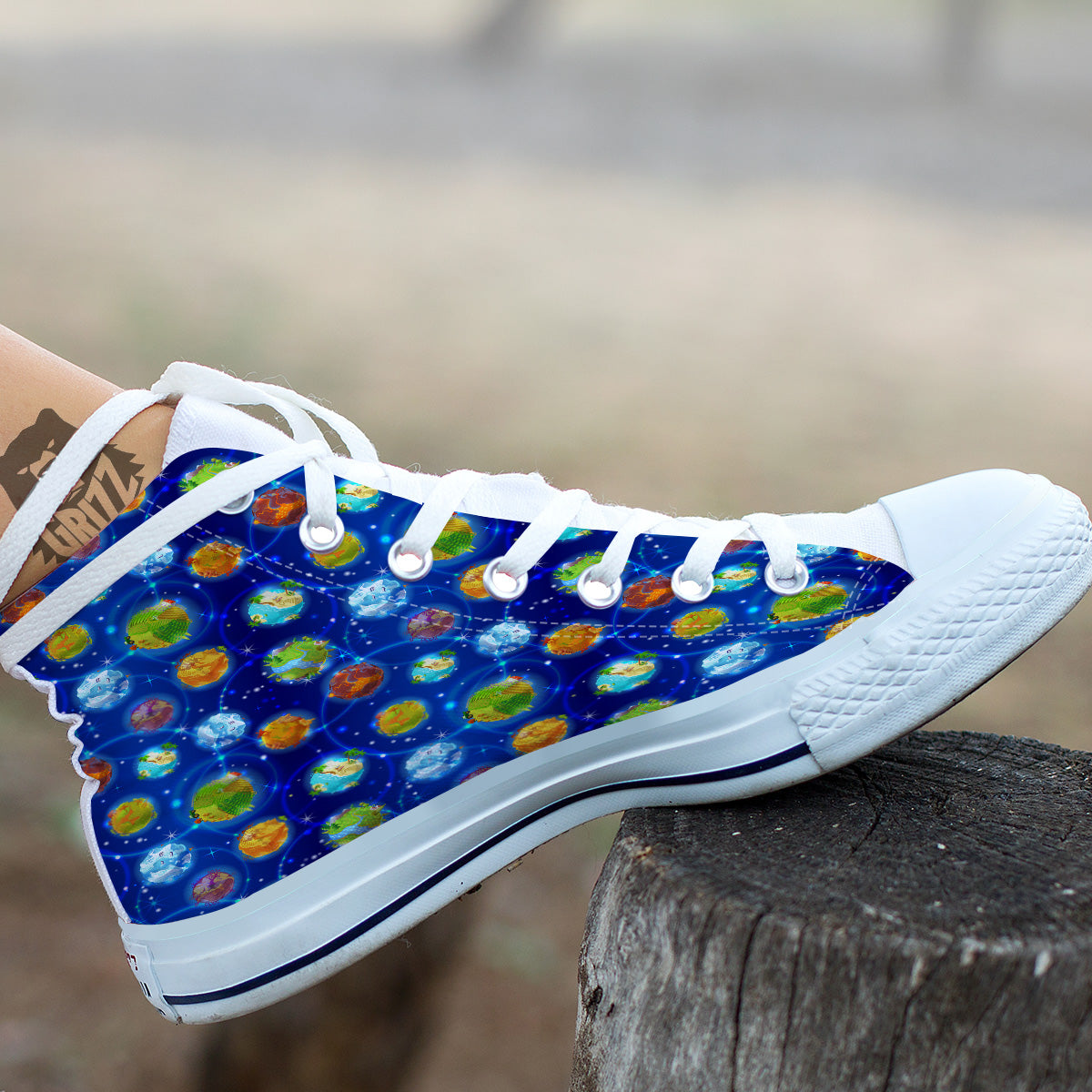 Cute Cartoon Planets Print Pattern White High Top Shoes-grizzshop