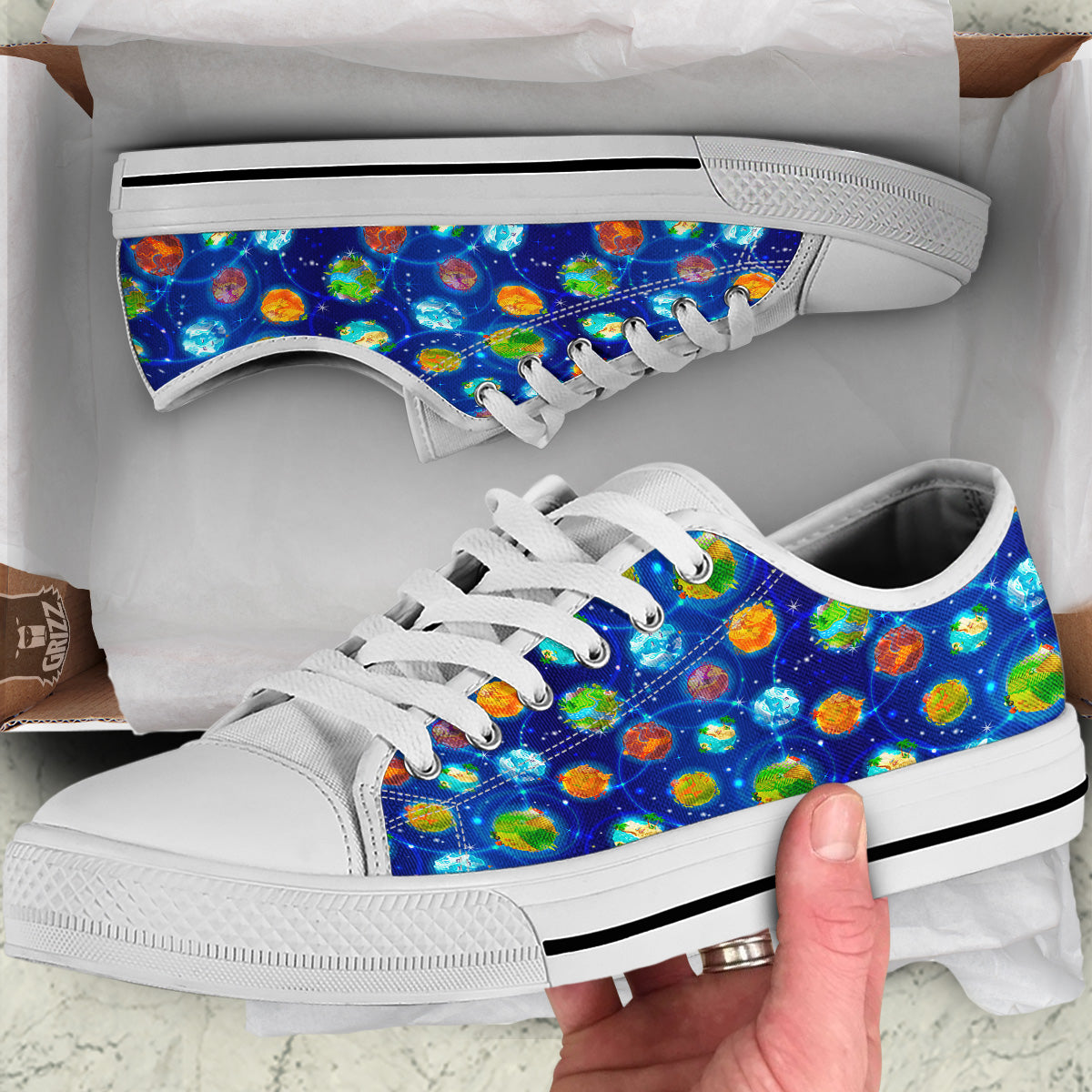 Cute Cartoon Planets Print Pattern White Low Top Shoes-grizzshop