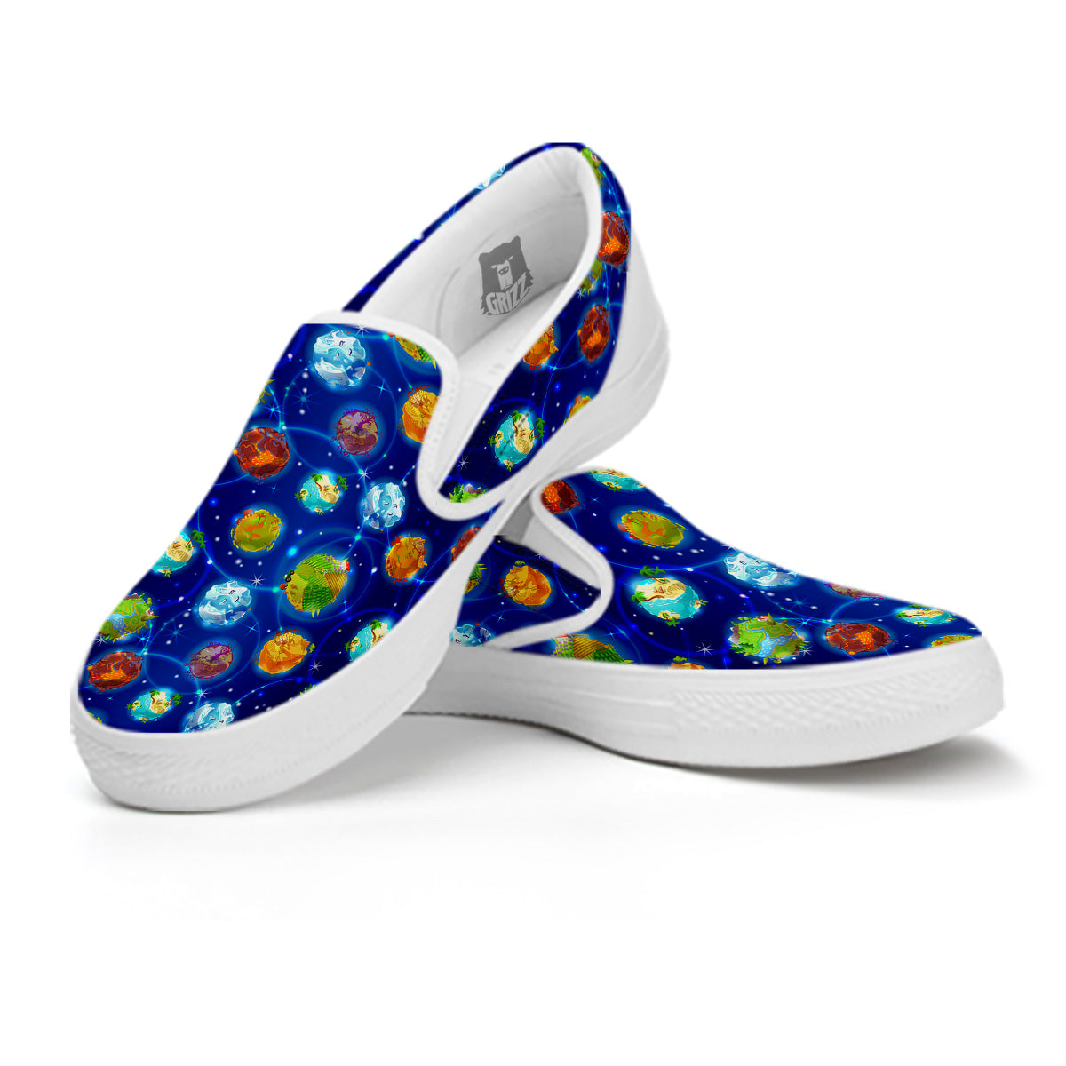 Cute Cartoon Planets Print Pattern White Slip On Shoes-grizzshop